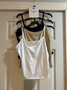 Urban Rebel Women’s 3-Pack Adjustable Strap Camisoles — White, Black, Tan